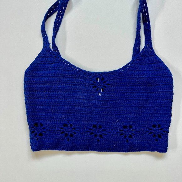 Free People Crochet Crop Top Blue Small - Picture 1 of 9